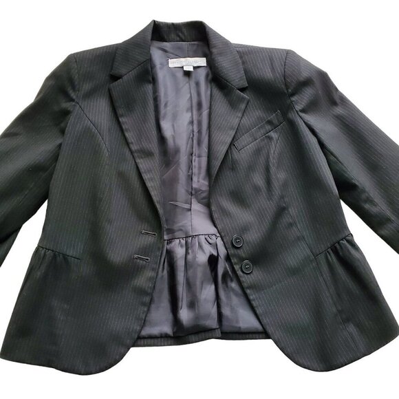 NY & Company Peplum Style Cropped Jacket 3/4 Sleeves B&W Pinstripe Size 6 - Picture 5 of 14